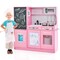 Costway Kid's Pretend Play Kitchen Toddler Kitchen Playset with Blackboard Pink/White/Light Pink/Beige